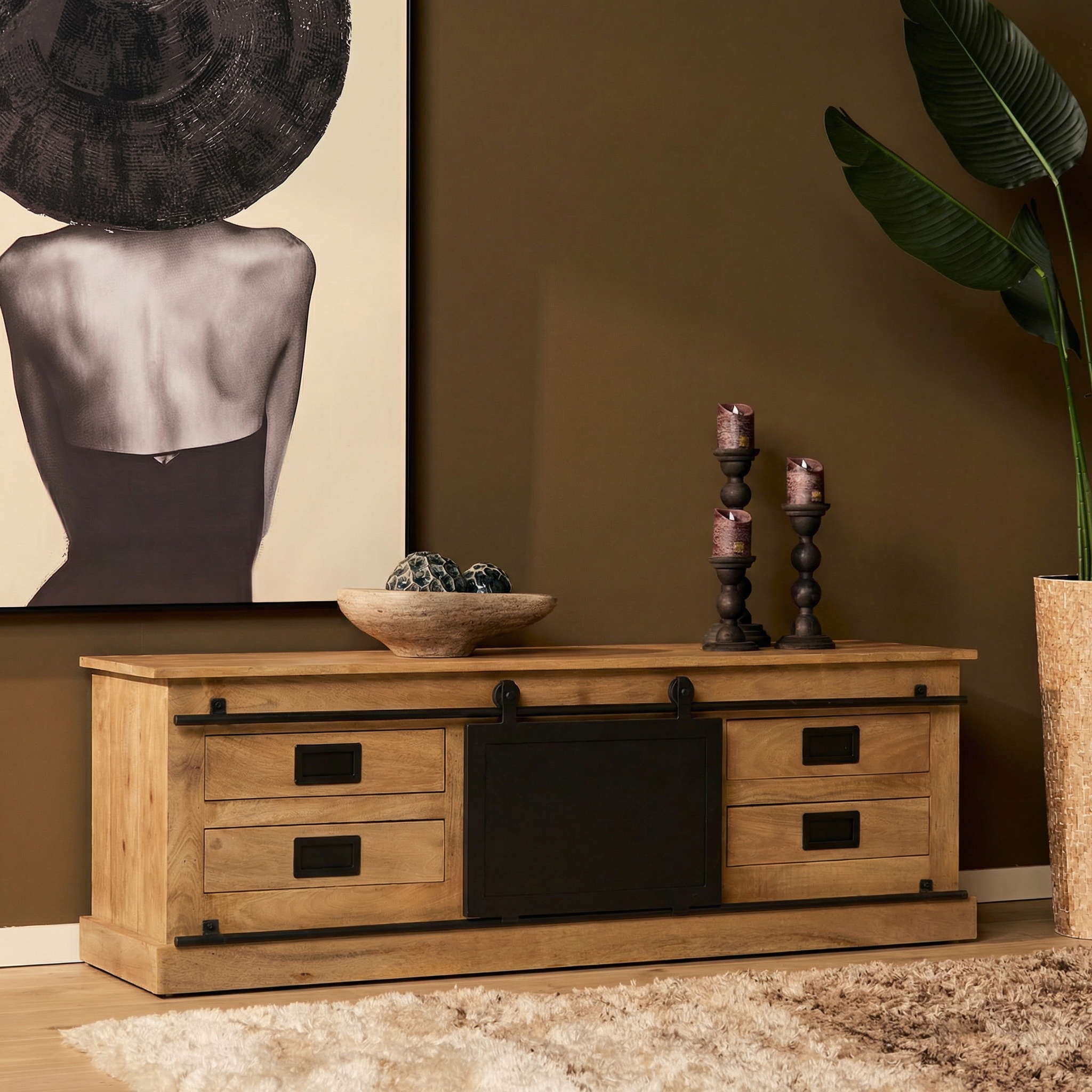 TV-Möbel Fresno | 155 cm (Mangoholz, Natur) - Starfurn