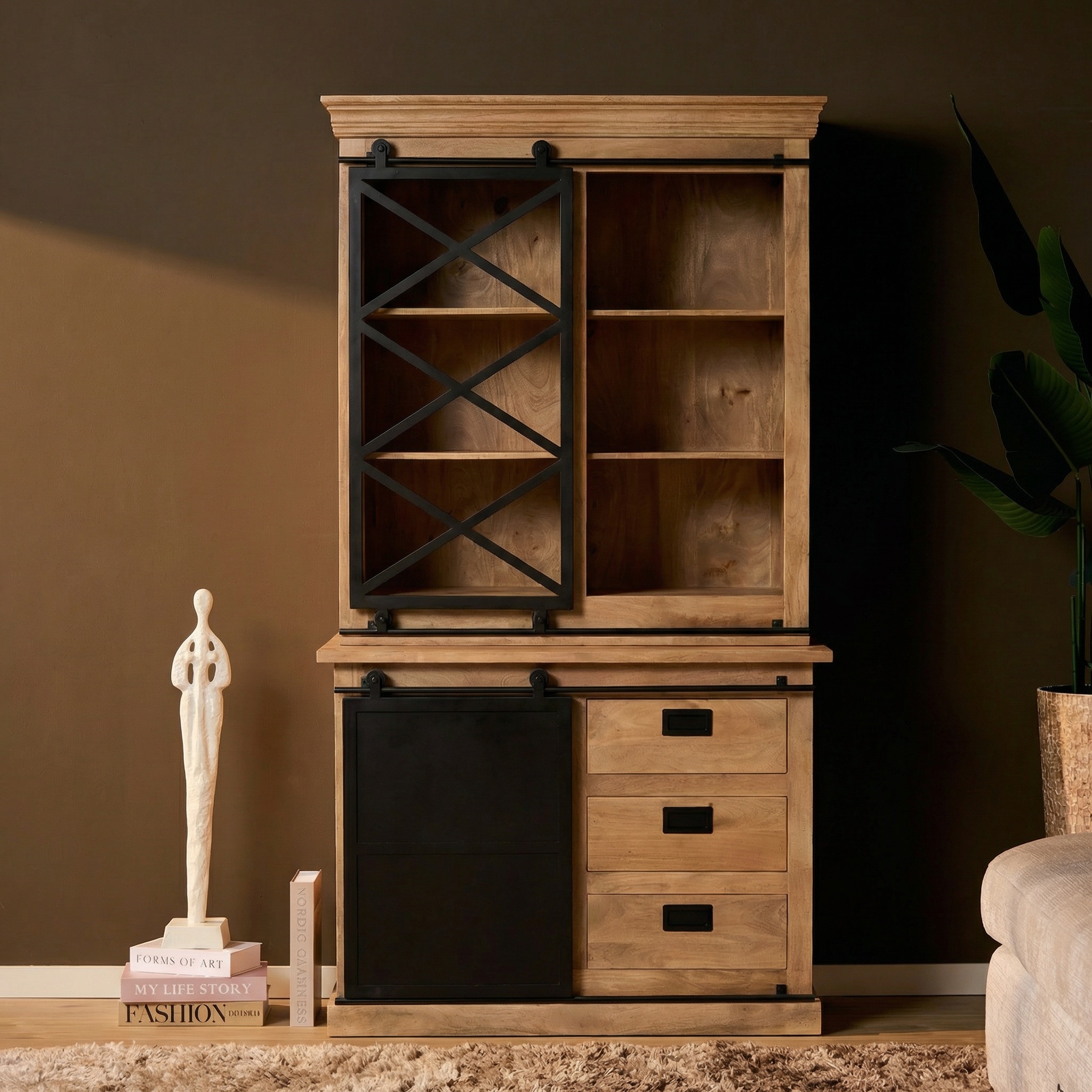 Vitrinenschrank Fresno | 120 cm (Mangoholz, Natur) - Starfurn