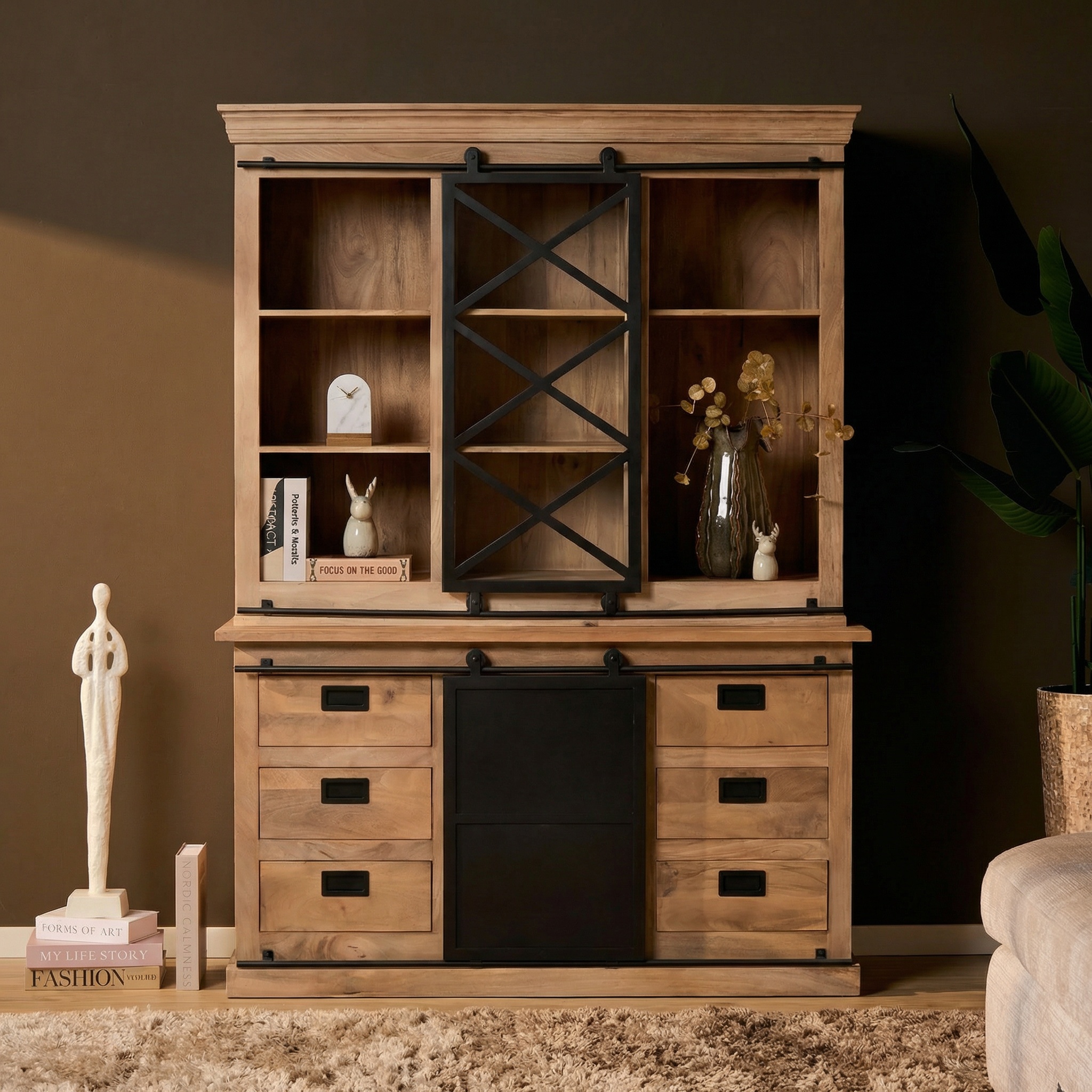 Vitrinenschrank Fresno | 160 cm (Mangoholz, Natur) - Starfurn