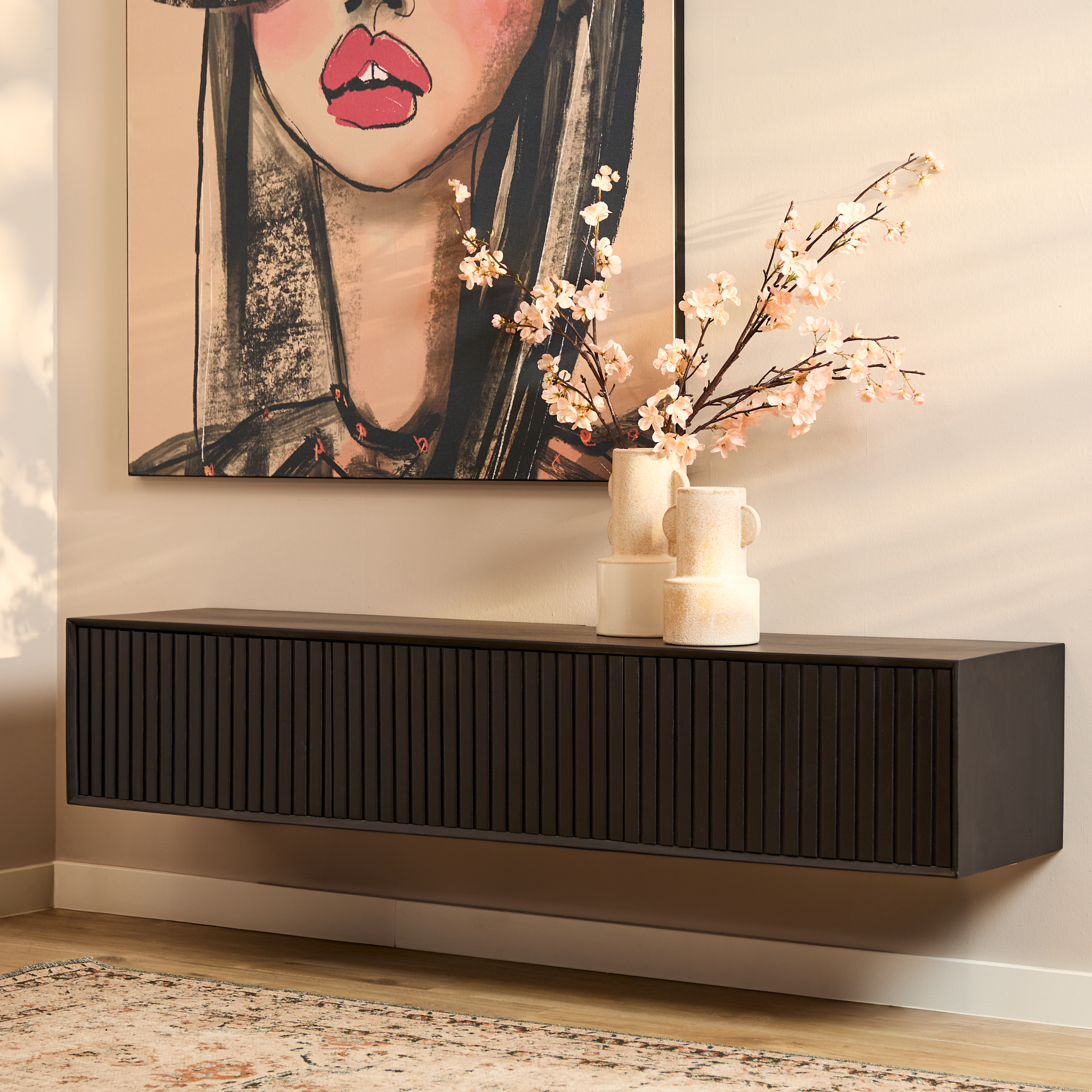 Floating TV Unit Madison Black | 160 cm (Mango wood) - Starfurn