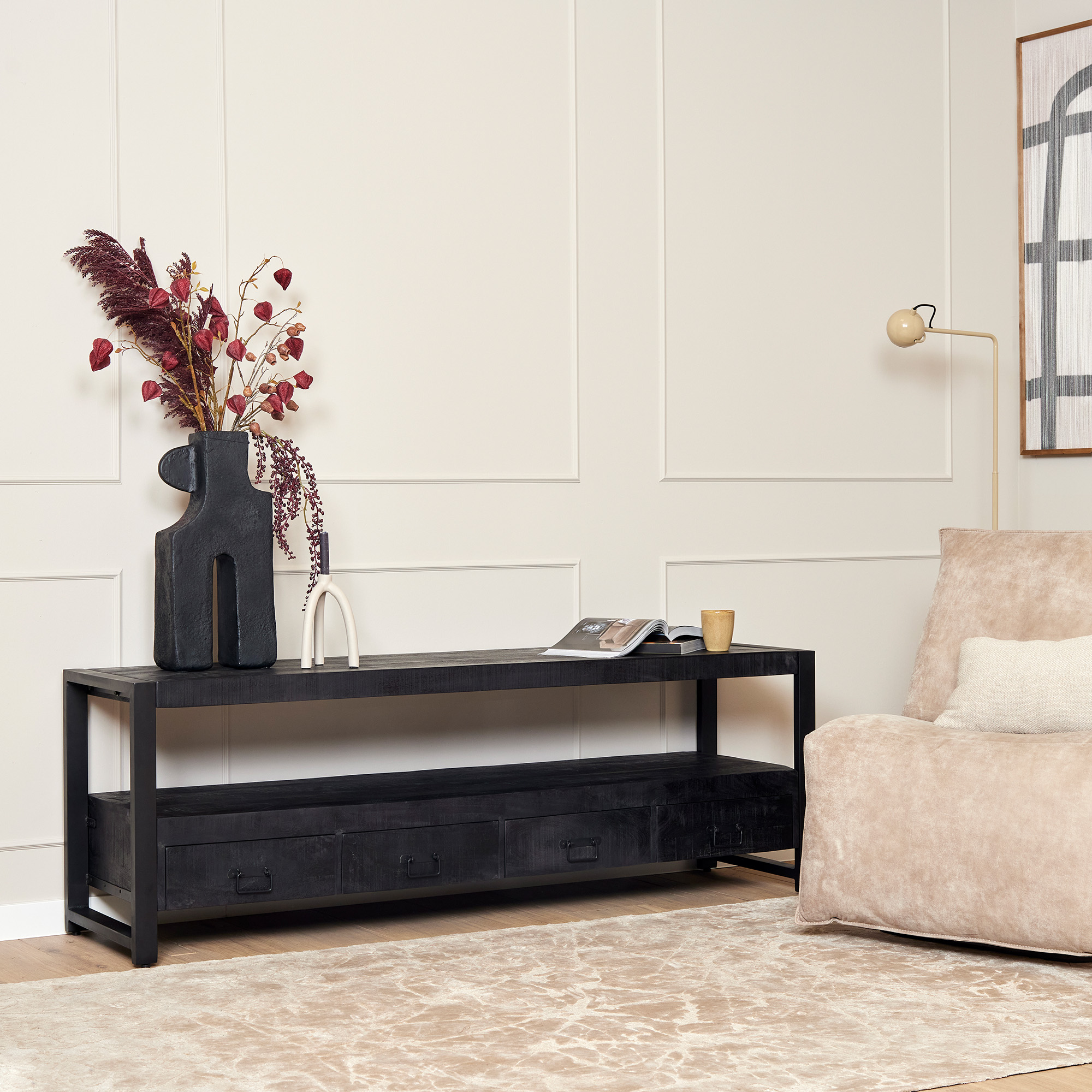 TV-Möbel Boaz Schwarz Mangoholz 180 cm - Starfurn