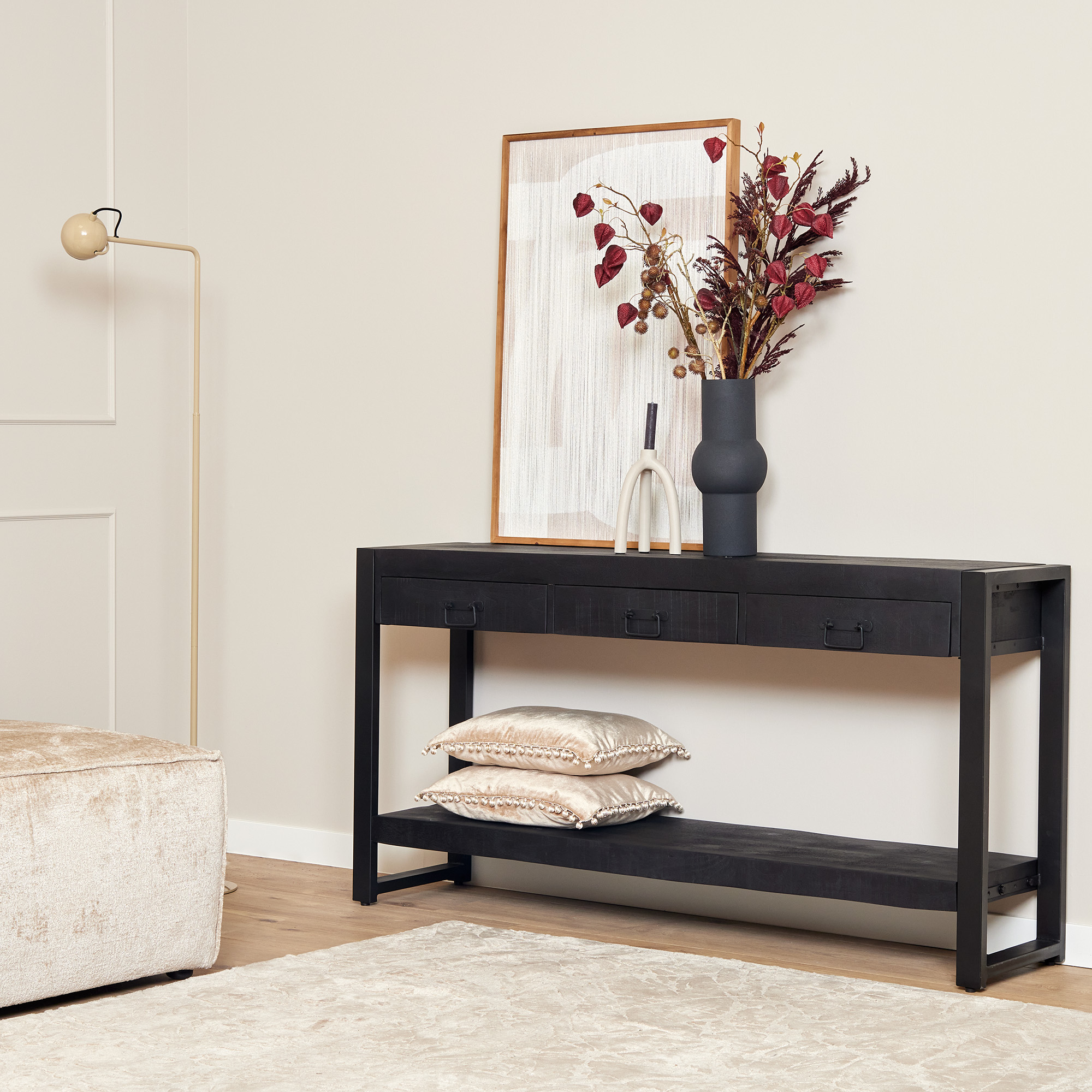 Aparador auxiliar Boaz negro madera de mango 150 cm - Starfurn