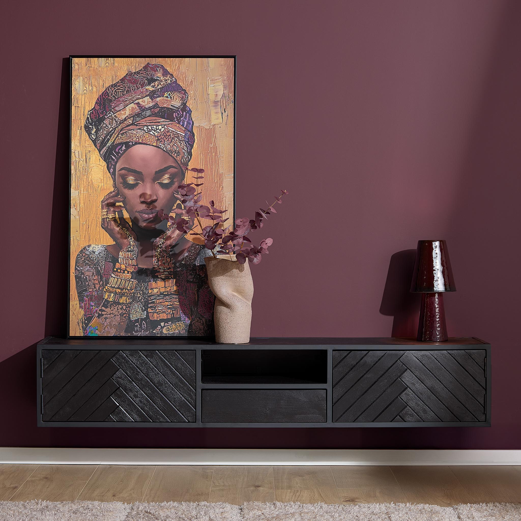 Schwebendes TV-Möbel New York | 200 cm (Mangoholz, Schwarz) - Starfurn