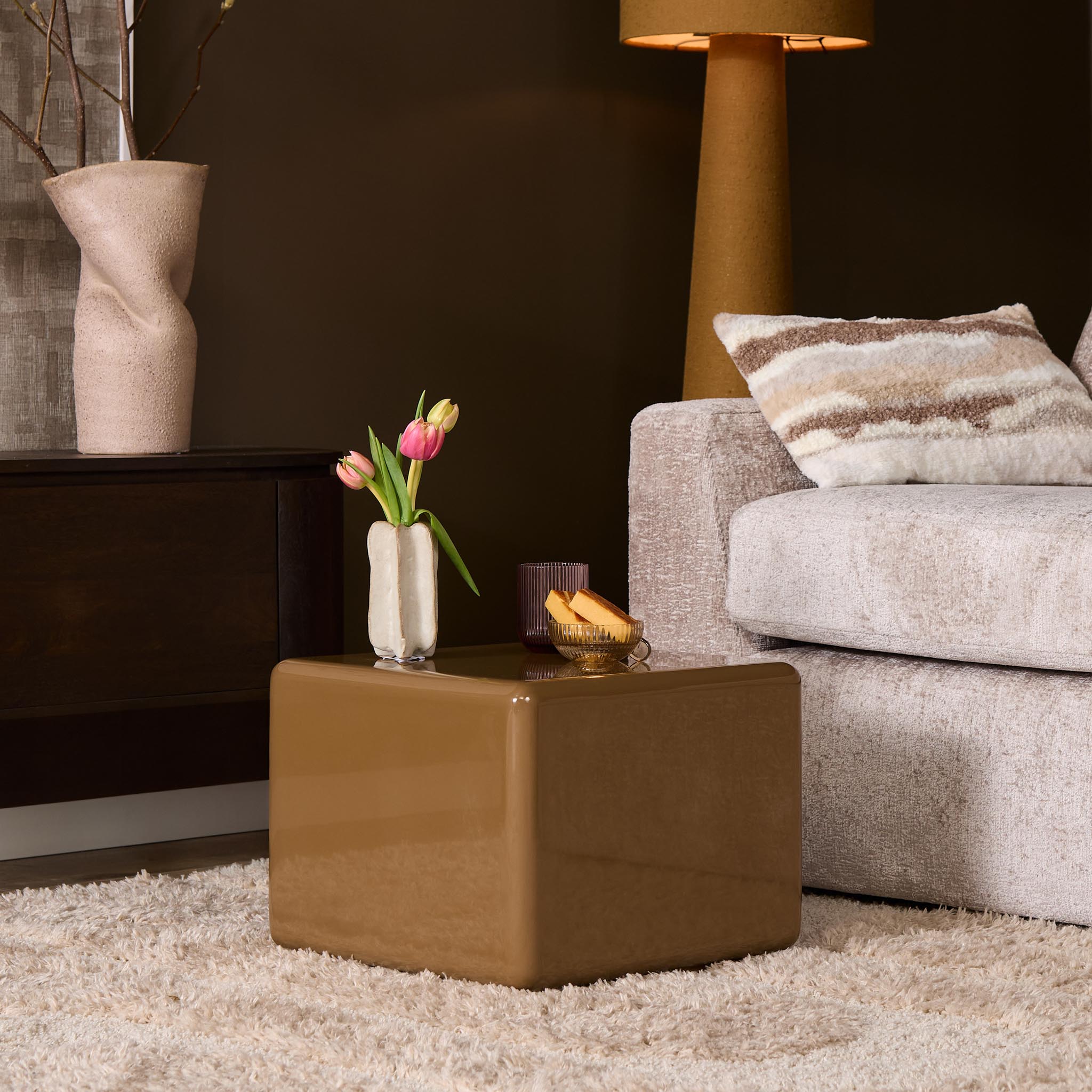Coffee table Elias, square glossy brown (MDF) - Starfurn