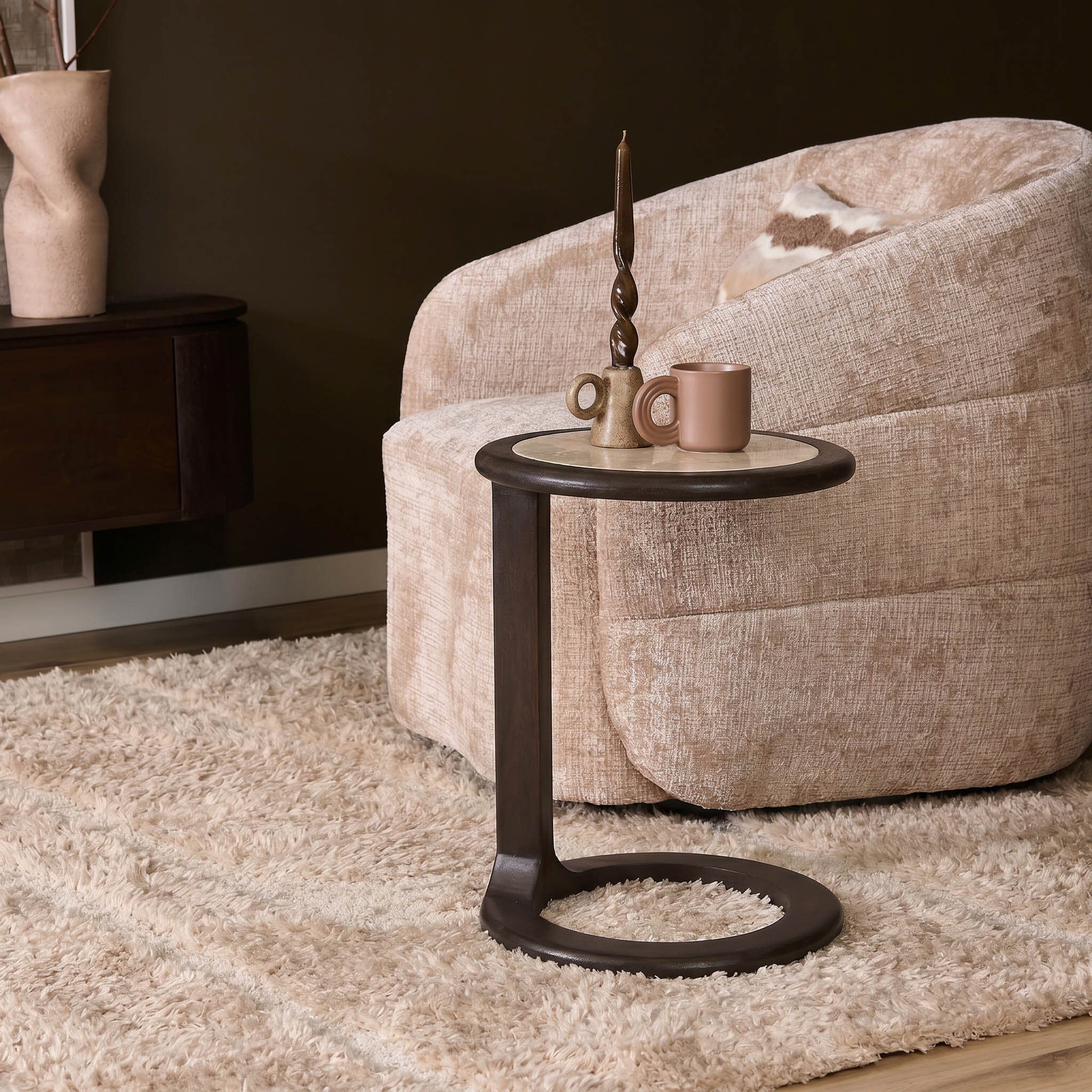Beistelltisch Vinn Braun Travertin 55 cm (Mangoholz) - Starfurn