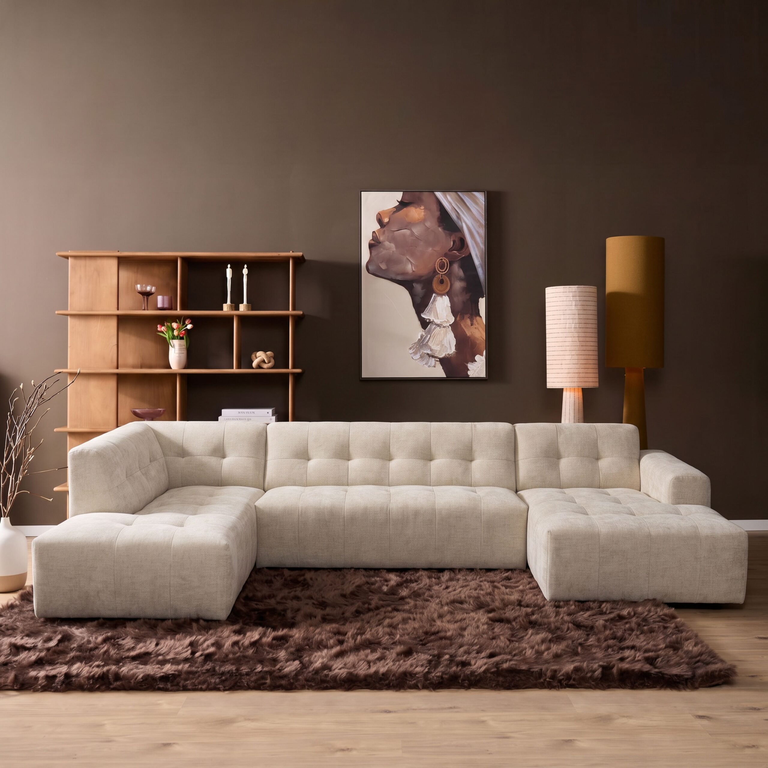 MySofa Ruby U-bank Beige Ottomane L + 2,5 + Lounge R - Starfurn