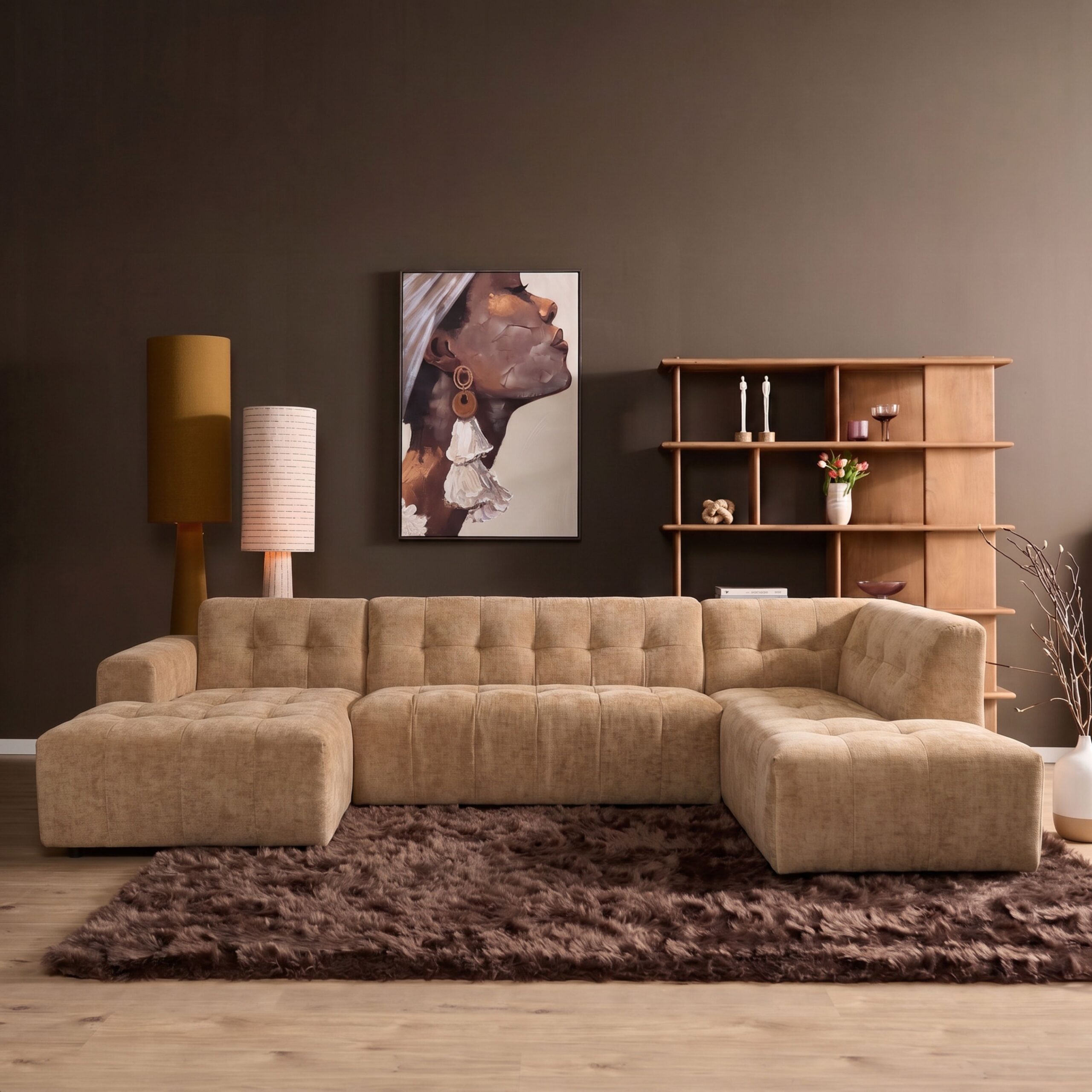 MySofa Ruby U-bank Camel Lounge L + 2,5 + Ottomane R - Starfurn