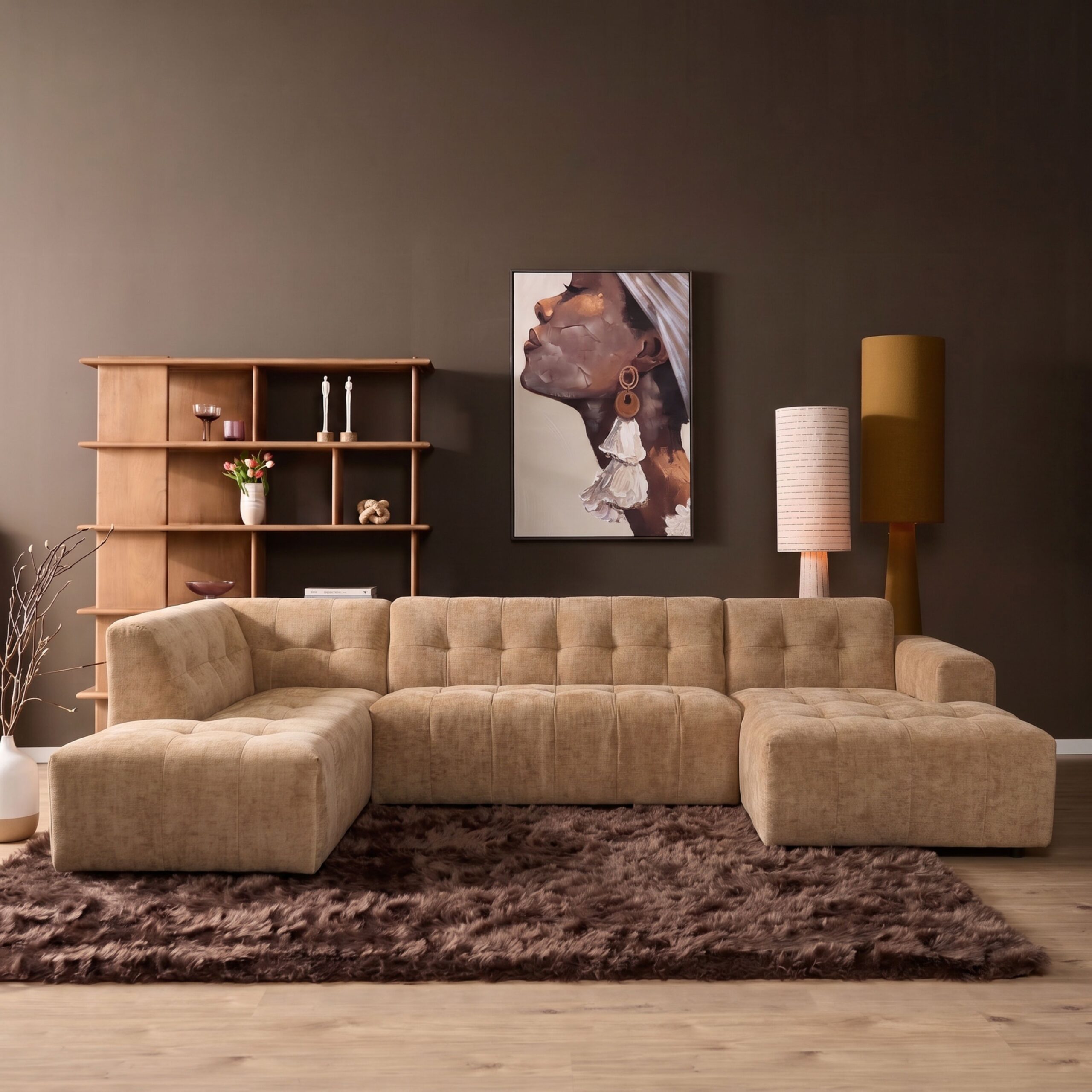 MySofa Ruby U-bank Camel Ottomane L + 2,5 + Lounge R - Starfurn