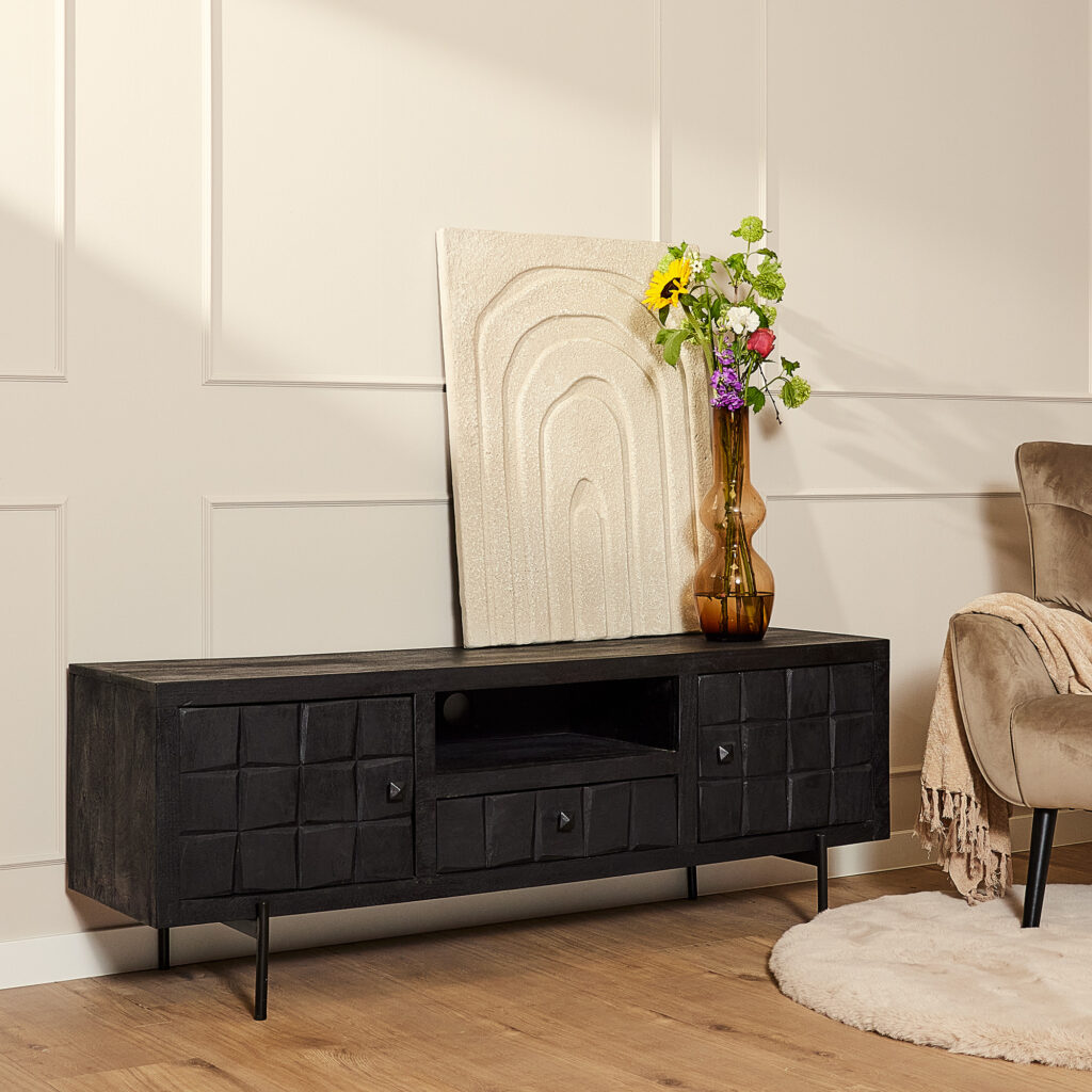 Tv meubel Brandy Zwart Mangohout 180 cm - Starfurn