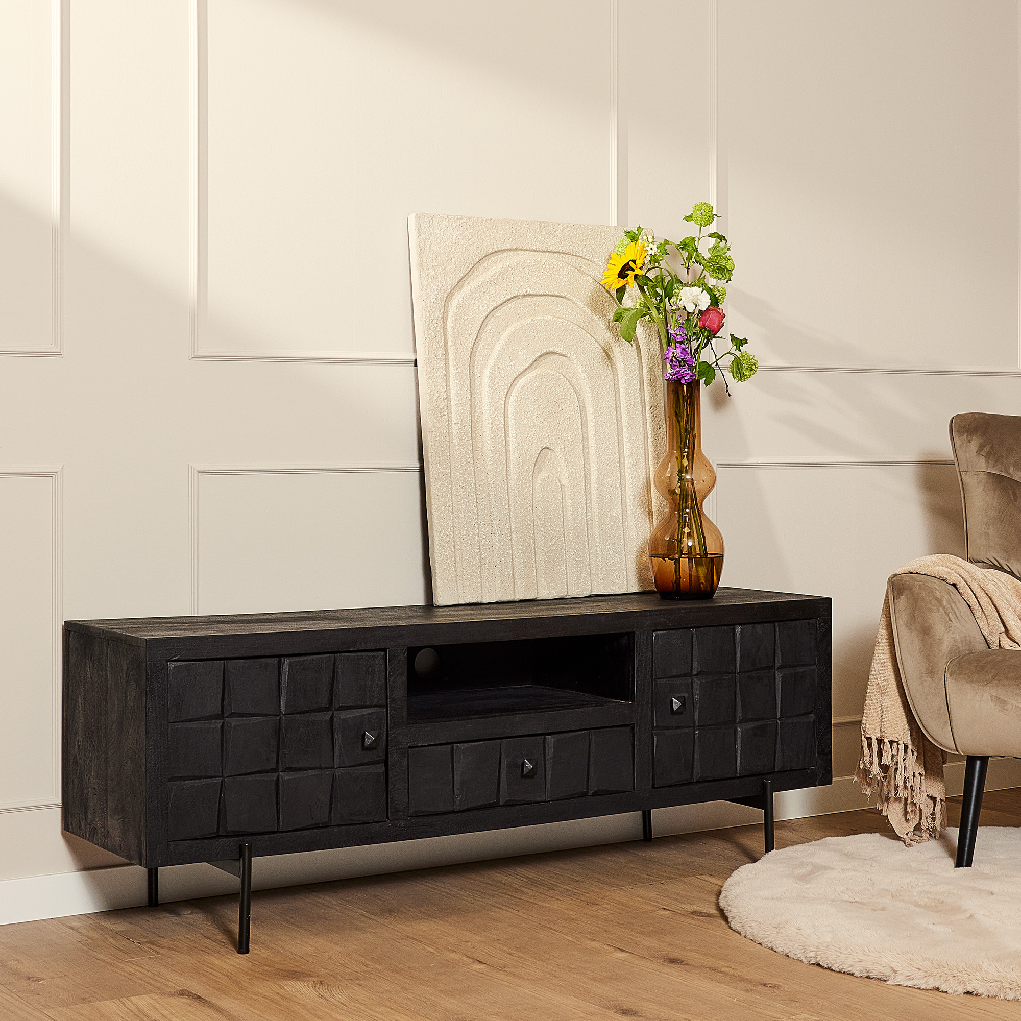 Tv meubel Brandy Zwart Mangohout 180 cm - Starfurn
