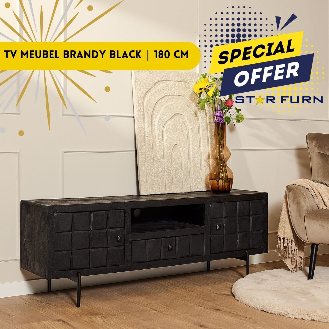 Tv meubel Brandy Zwart Mangohout 180 cm - Starfurn