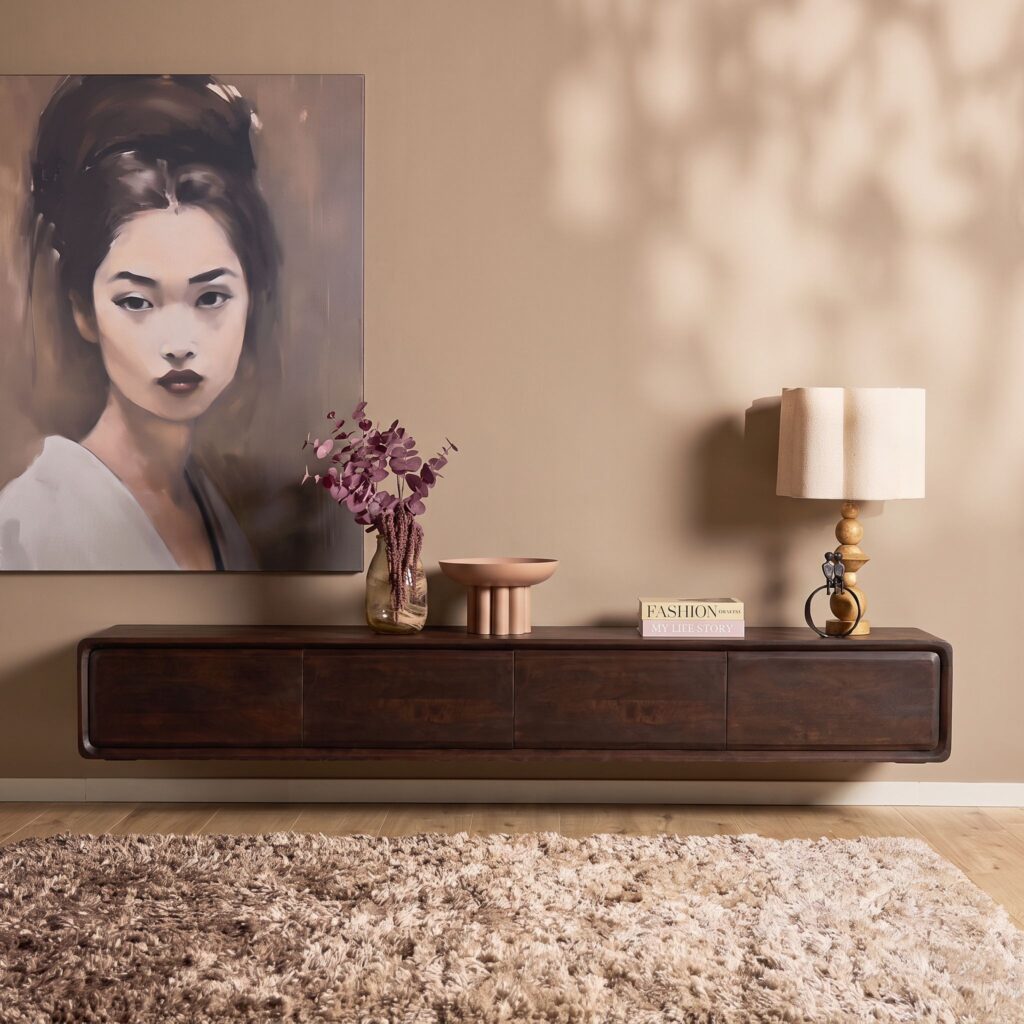 Floating TV Unit Allure Brown Mango Wood 200 cm - Starfurn