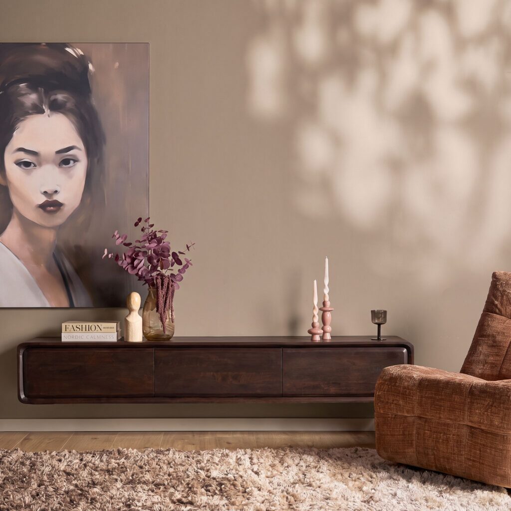 Floating TV unit Allure Brown Mango Wood 160 cm - Starfurn