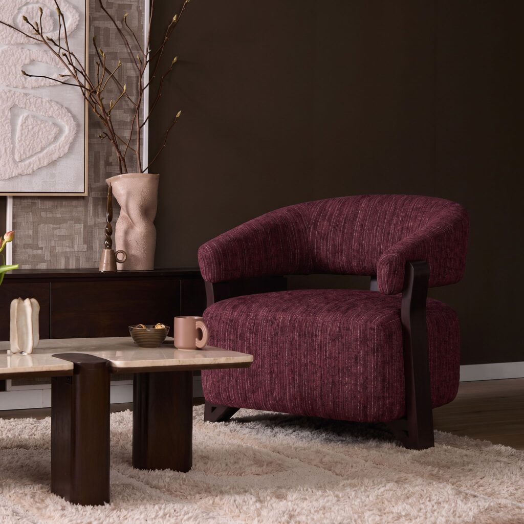 Juun Burgundy Armchair (Stof|Beukenhout) - Starfurn