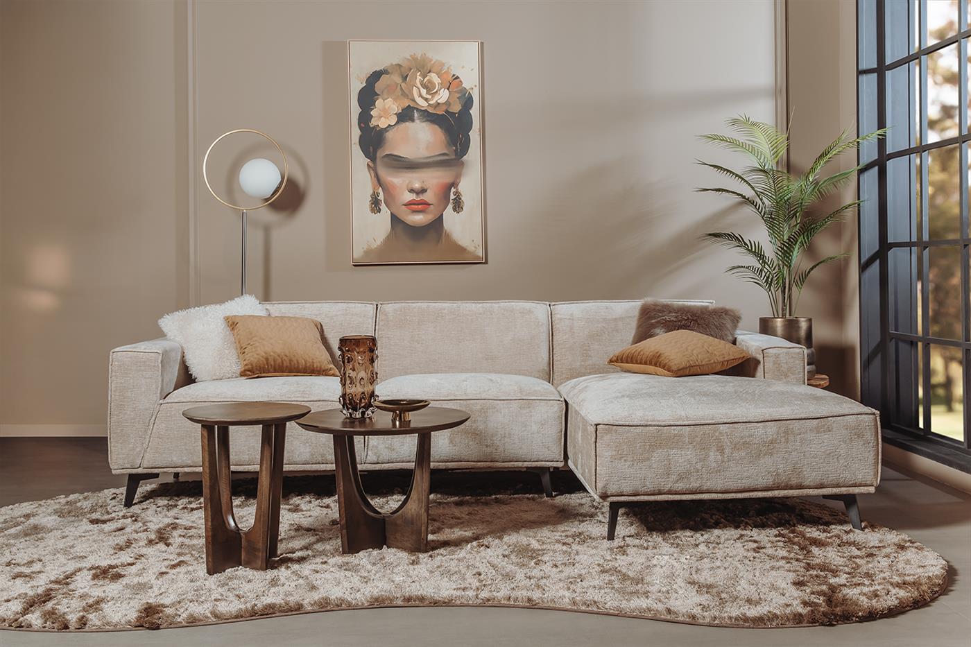 Leeds 2,5-Sitzer mit Arm links + Chaiselongue rechts (Stoff, Taupe) - Tower Living