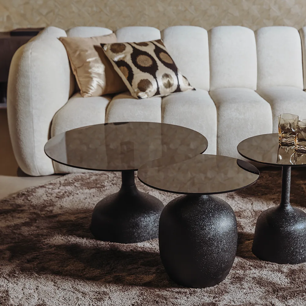 Bijzettafel Elba glas zwart rond 40 cm - Tower Living