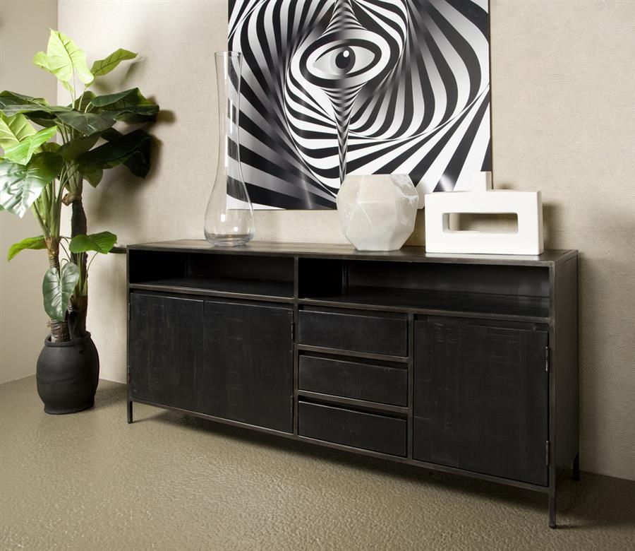 Sideboard Paterno schwarz 200 cm (Mangoholz) - Tower Living