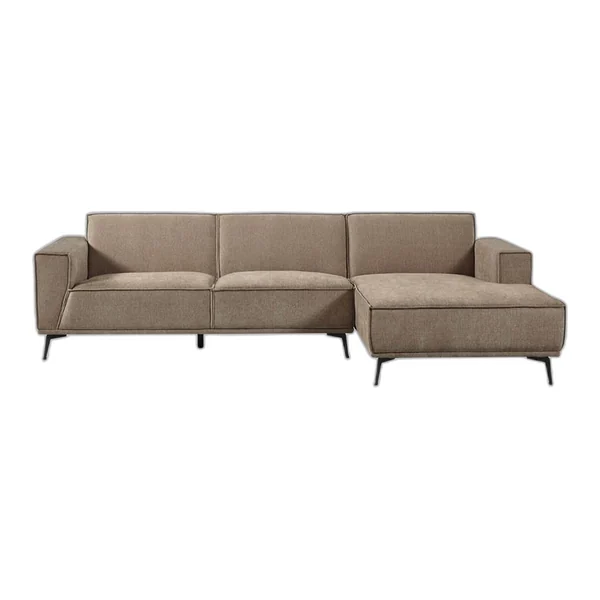 Leeds 2 5-AL + Chaise R - City 453 Moss Grey Sofa in einem modernen Wohnzimmer mit Betonwänden und Holzbalken - Tower Living - City 453 Moss Grey