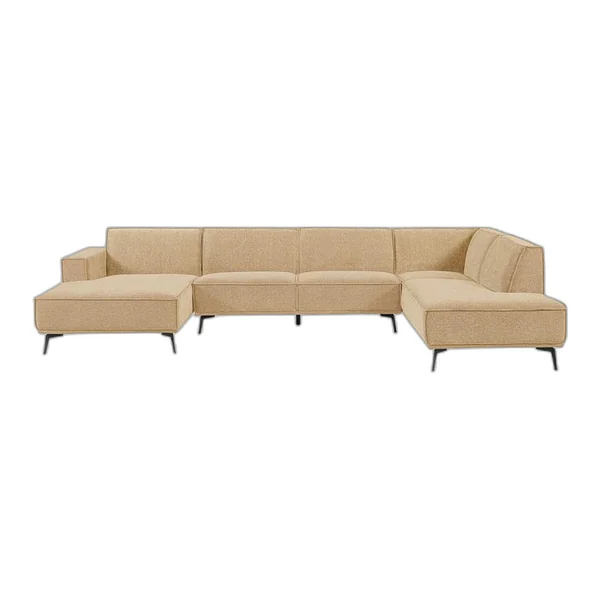 Das Leeds Chaise L - 2,5 - Ottoman R - City 355 Bottle Green Sofa in einem geräumigen Wohnzimmer mit Holzbalken - Tower Living - 2 5 - Ottoman R - City 120 Beige