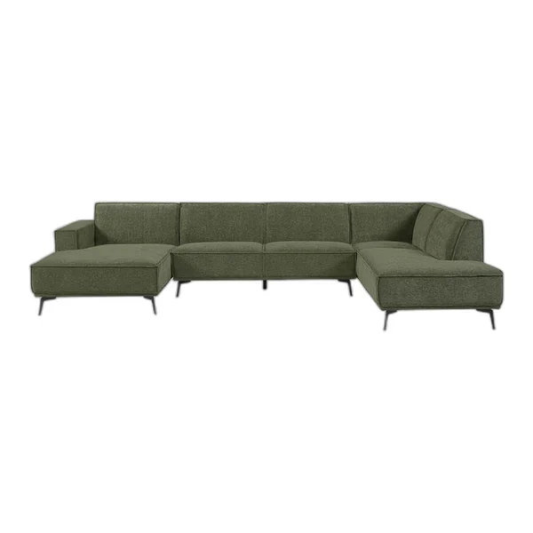 Das Leeds Chaise L - 2,5 - Ottoman R - City 355 Bottle Green Sofa in einem geräumigen Wohnzimmer mit Holzbalken - Tower Living - 2 5 - Ottoman R - City 355 Bottle Green