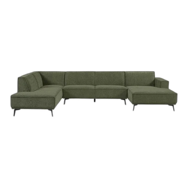 Das Leeds Chaise R - 2 5 - Ottoman L - City 464 Black Blue Sofa in einem geräumigen Wohnzimmer mit Holzdetails - Tower Living - 2 5 - Ottoman L - City 355 Bottle Green