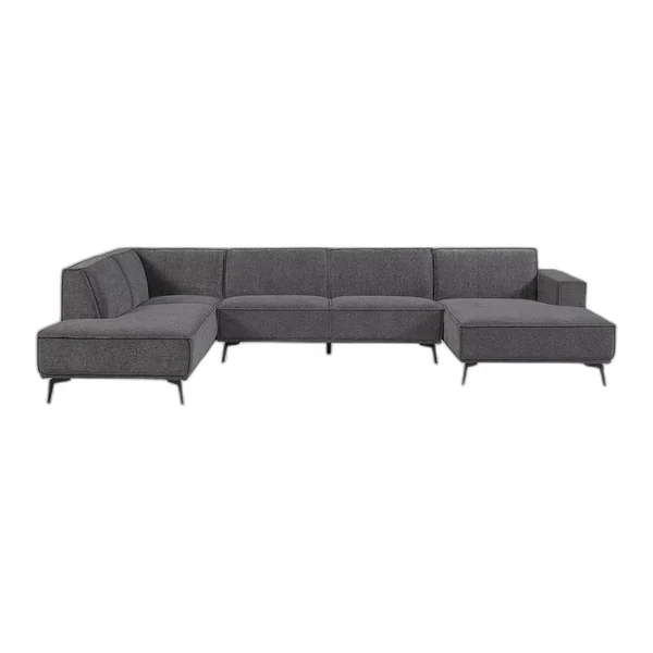 Das Leeds Chaise R - 2 5 - Ottoman L - City 464 Black Blue Sofa in einem geräumigen Wohnzimmer mit Holzdetails - Tower Living - 2 5 - Ottoman L - City 464 Black Blue