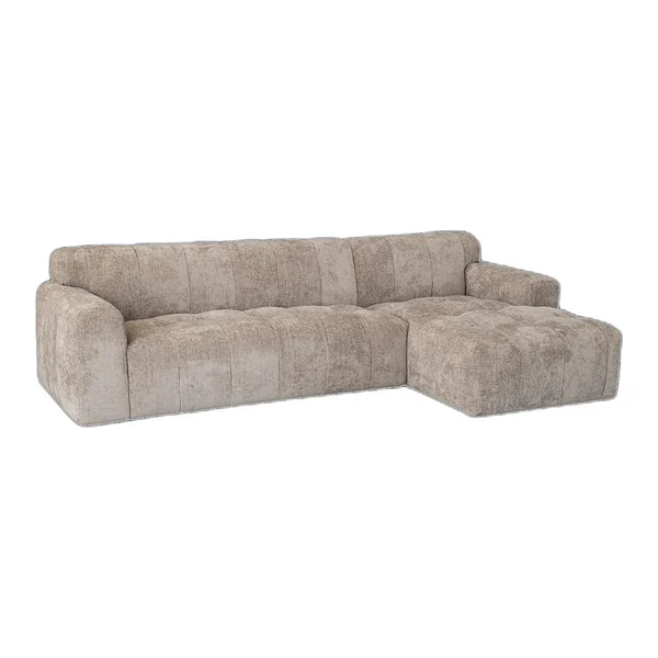 De Austin 2 5-AL + Chaise R - Haga 39 cappuccino bank in een sfeervolle woonkamer met planten en houten accenten - Tower Living - Haga 30 beige