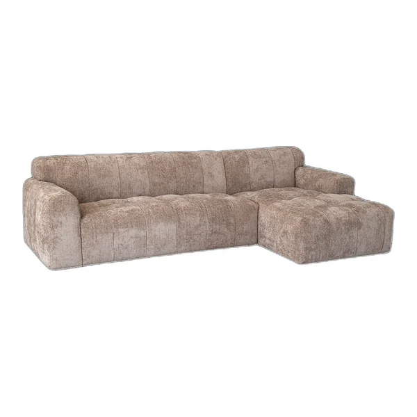 De Austin 2 5-AL + Chaise R - Haga 39 cappuccino bank in een sfeervolle woonkamer met planten en houten accenten - Tower Living - Haga 39 cappuccino