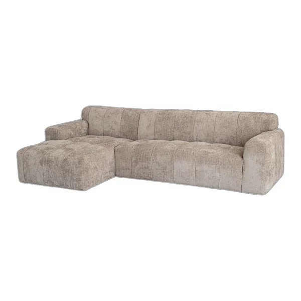 De Austin 2 5-AR + Chaise L - Haga 30 beige bank in een lichte woonkamer met houten vloer en vloerkleed - Tower Living - Haga 30 beige
