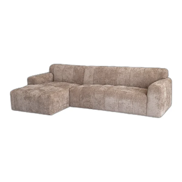De Austin 2 5-AR + Chaise L - Haga 30 beige bank in een lichte woonkamer met houten vloer en vloerkleed - Tower Living - Haga 39 cappuccino