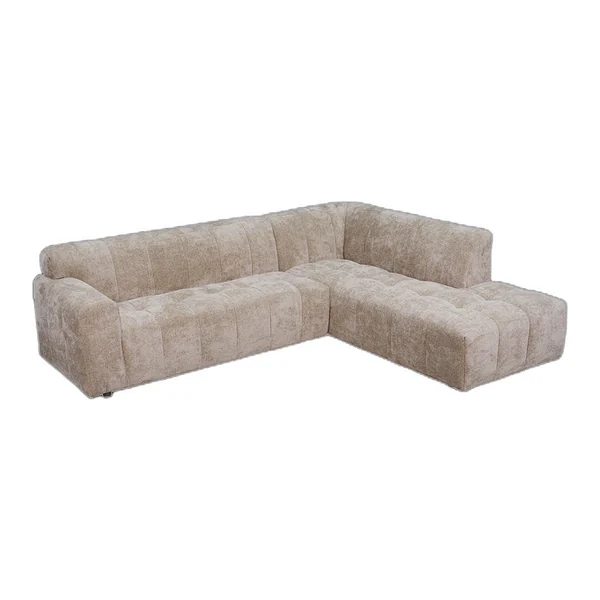 De Austin 2 5-AL + Ottoman R - Haga 30 beige bank staat in een moderne woonkamer met planten en houten accenten - Tower Living - Haga 30 beige