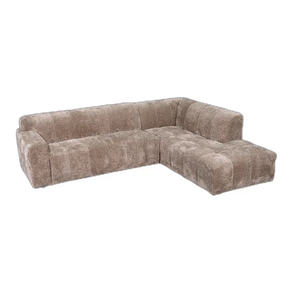 De Austin 2 5-AL + Ottoman R - Haga 30 beige bank staat in een moderne woonkamer met planten en houten accenten - Tower Living - Haga 39 cappuccino