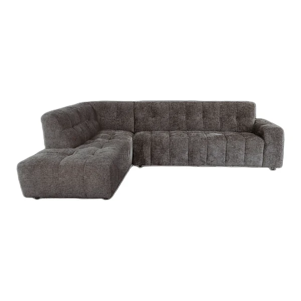Das Memphis 3-AR + Ottoman L - Haga 30 beige in einem industriellen Wohnzimmer mit Holzboden und Jute-Teppich - Tower Living - Haga 16 charcoal