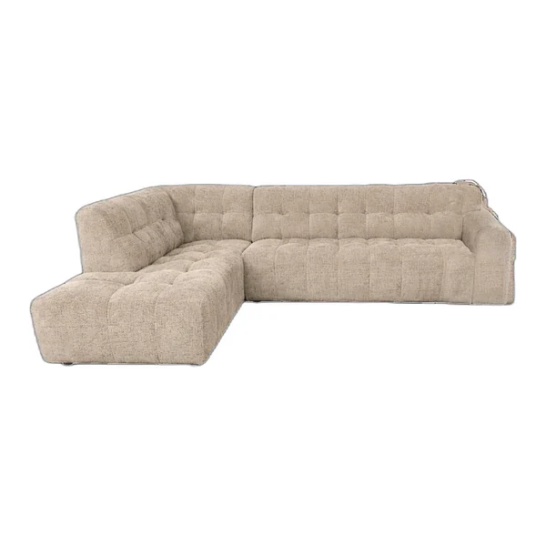 Das Memphis 3-AR + Ottoman L - Haga 30 beige in einem industriellen Wohnzimmer mit Holzboden und Jute-Teppich - Tower Living - Haga 30 Beige