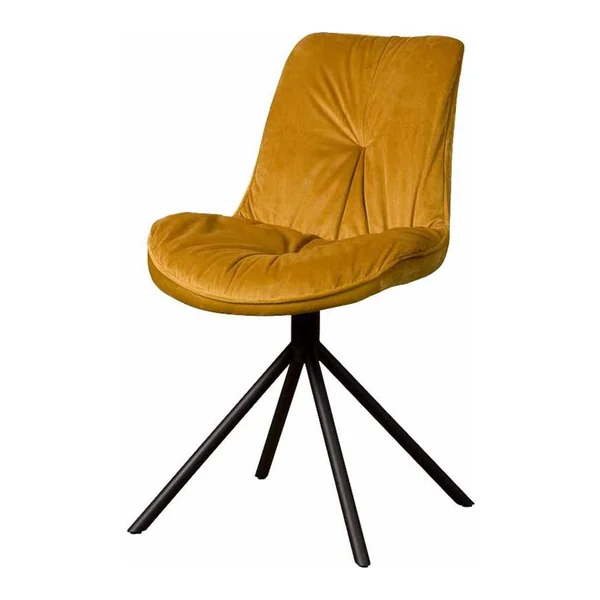 Palma Stuhl - Stoff Bluvel 68 Gelb in einem industriellen Wohnzimmer mit Holzboden und Jute-Teppich - Tower Living - Bluvel 68 yellow
