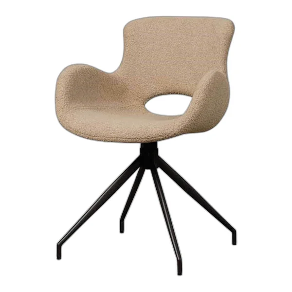 De Campo Armstoel in Teddy MJ81 White staat in een moderne woonkamer met betonnen muren - Tower Living - Teddy MJ83 Light brown