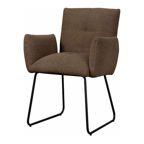 Dante armstoel in teddy stof, staand op een vloerkleed in een sfeervolle woonkamer setting - Tower Living - Teddy MJ87 Dark brown