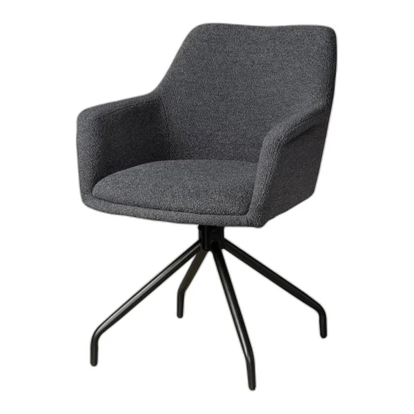 Ortana Armstoel in een sfeervolle woonkamer setting met een vloerkleed, houten bankje en pampasgras - Tower Living - Alpine indigo 90