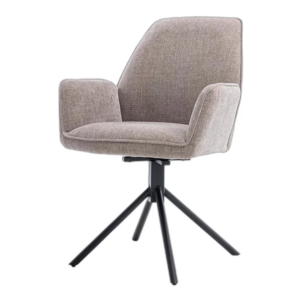 De Amaro Armstoel in Nature 452 Blue grey, draaibaar, staat aan een houten tafel in een landelijke woonkamer - Tower Living - Nature 120 Beige grey