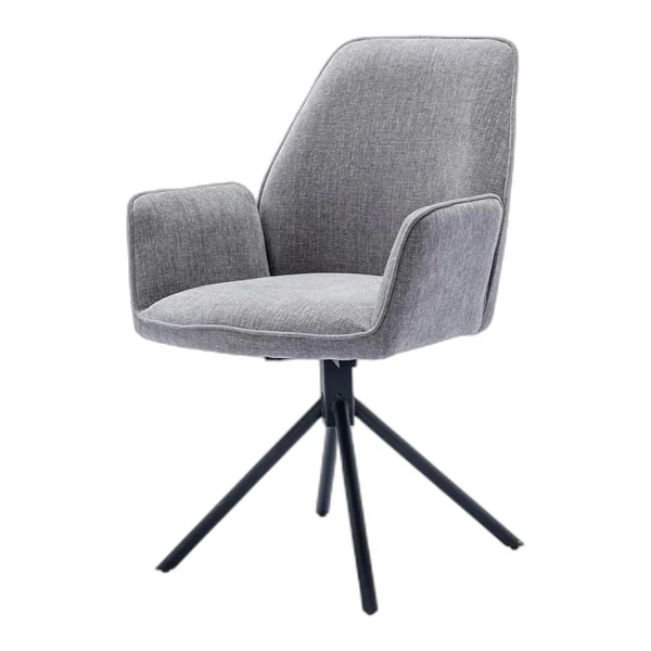 De Amaro Armstoel in Nature 452 Blue grey, draaibaar, staat aan een houten tafel in een landelijke woonkamer - Tower Living - Nature 452 Blue grey