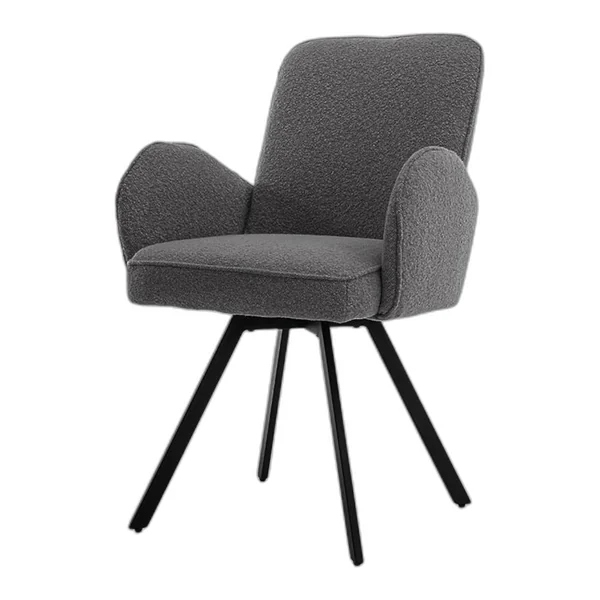 Livo Armstoel in stof Ascot 5 Anthracite, draaibaar, aan een ronde eettafel in een moderne eetkamer - Tower Living - Ascot 5 Anthracite