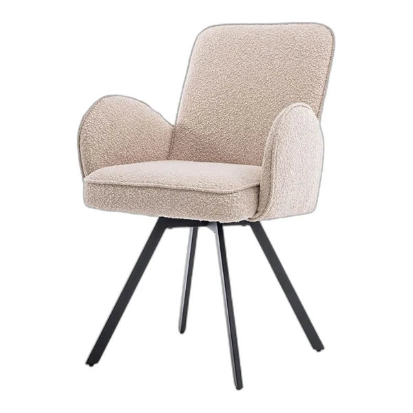 Livo Armstoel in stof Ascot 5 Anthracite, draaibaar, aan een ronde eettafel in een moderne eetkamer - Tower Living - Ascot 12 Beige