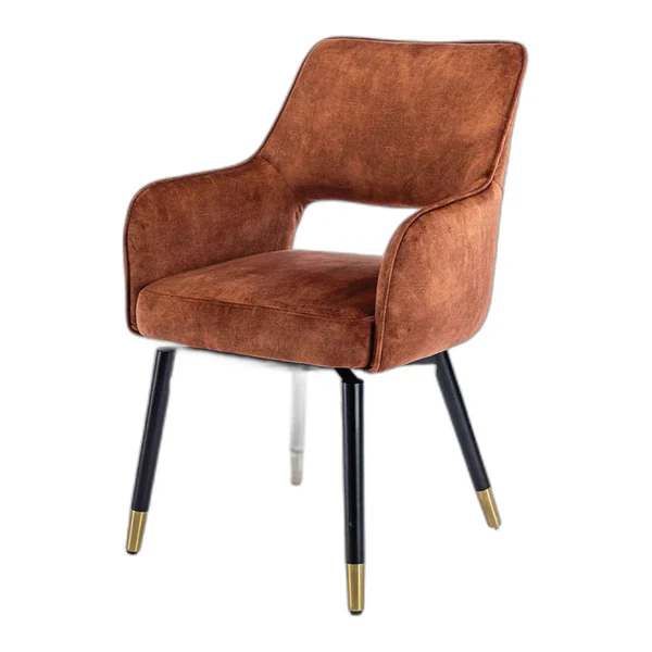 Lenno Armstoel in koperkleurige stof, draaibaar, met zwarte poten en gouden details, in een sfeervolle woonkamer - Tower Living - Adore 24 Copper