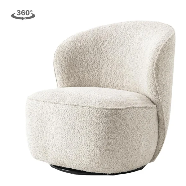 De Belvi Fauteuil - fabric AJ3019-11 Beige (draaibaar) in een woonkamer met een houten boekenkast en barstoelen - Tower Living - AJ3019-08 Cream