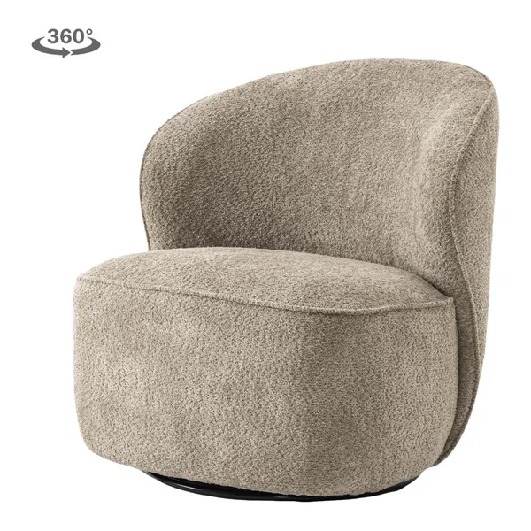 De Belvi Fauteuil - fabric AJ3019-11 Beige (draaibaar) in een woonkamer met een houten boekenkast en barstoelen - Tower Living - AJ3019-11 Beige