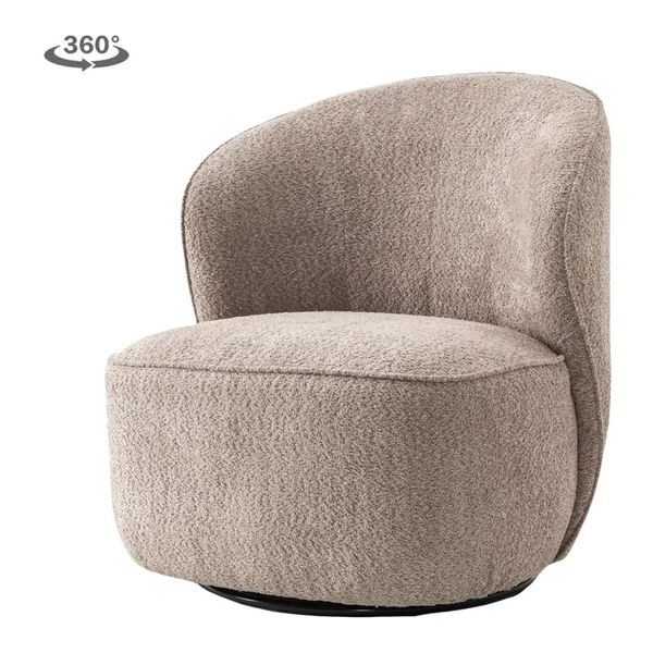 De Belvi Fauteuil - fabric AJ3019-11 Beige (draaibaar) in een woonkamer met een houten boekenkast en barstoelen - Tower Living - AJ3019-13 Old pink