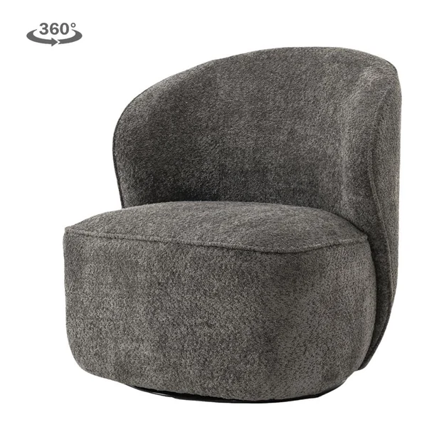 De Belvi Fauteuil - fabric AJ3019-11 Beige (draaibaar) in een woonkamer met een houten boekenkast en barstoelen - Tower Living - AJ3019-20 Dark grey