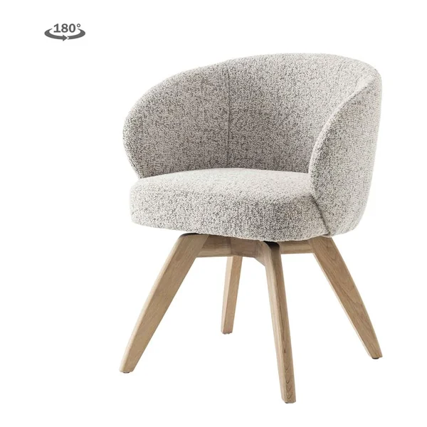 Brescia armstoel in lichtgrijze stof, draaibaar, in een modern interieur met houten vloer en donkere meubels - Tower Living - Puente 06 beige white