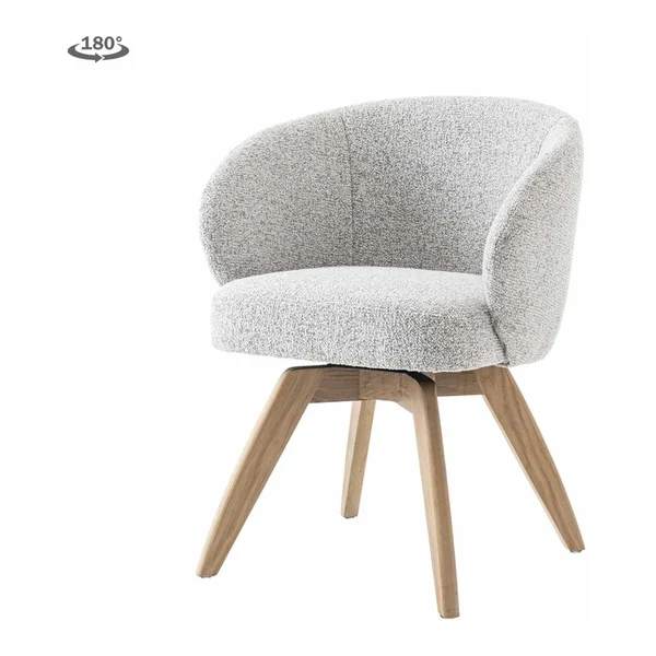 Brescia armstoel in lichtgrijze stof, draaibaar, in een modern interieur met houten vloer en donkere meubels - Tower Living - Puente 09 light grey