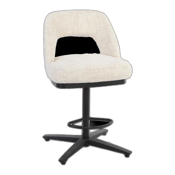 Der Caldes Barhocker aus Stoff Ted 8 Weiß-Grau steht auf einem Holzboden in einer ländlichen Küche mit Holz- und Betonelementen - Tower Living - Ted 24 off-white